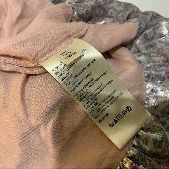 FREE PEOPLE Metallic Shiny Silver & Lavender Combo Floral Bubble Mini Skirt - Picture 11 of 12